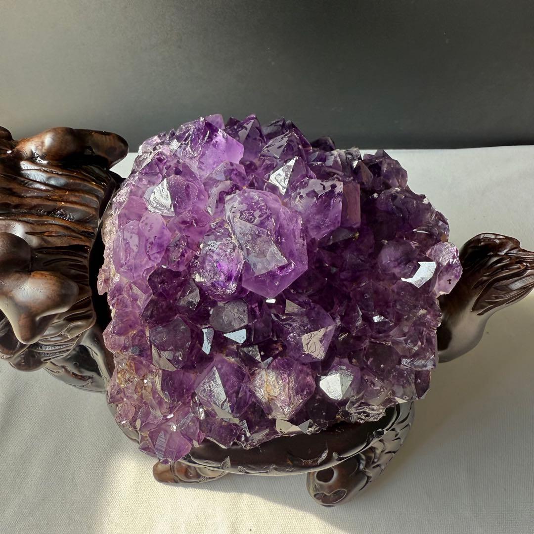 美品❣️天然石 アメジストの原石　クラスター　ロングイ台座付きNO.020411
