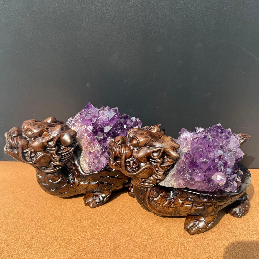 美品❣️天然石 アメジストの原石　クラスター　ロングイ台座付きNO.020411