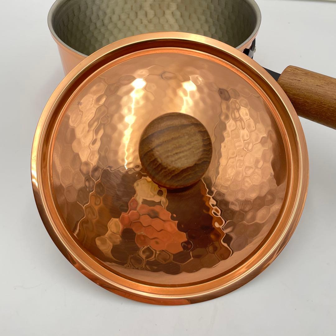 未使用　新光金属　純銅　COPPER100 鎚目入り　　片手鍋 蓋付