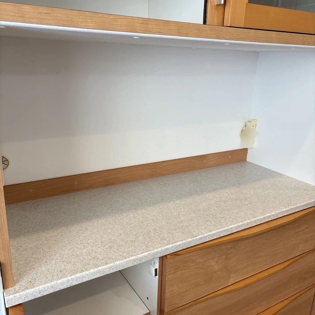美品！堀田木工オープン食器棚ナチュラル木目調 食器棚 強化ガラス扉 カップボード