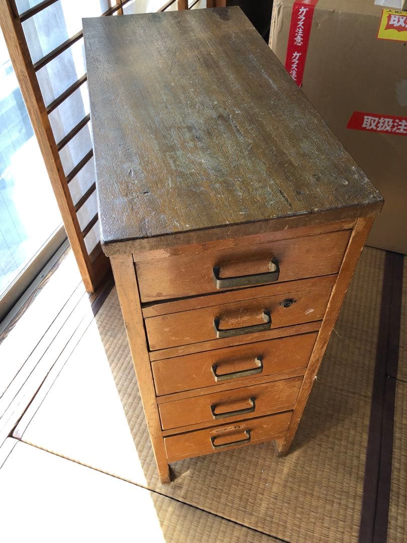ヴィンテージ　木製サイドチェスト4段 昭和レトロ