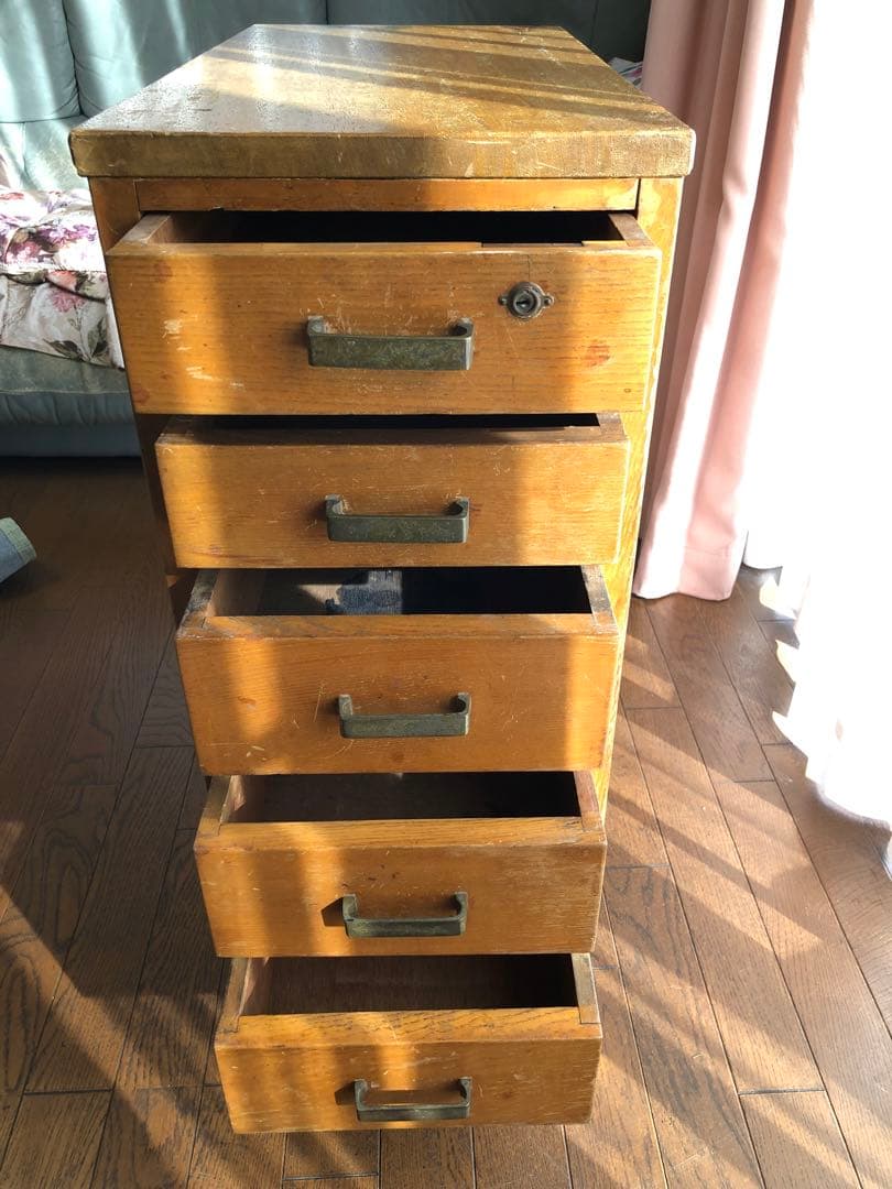 ヴィンテージ　木製サイドチェスト4段 昭和レトロ
