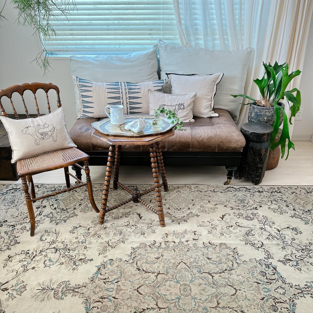 トルコヴィンテージラグ A76超大判 最高級 レア カイセリ グレージュ ブルー