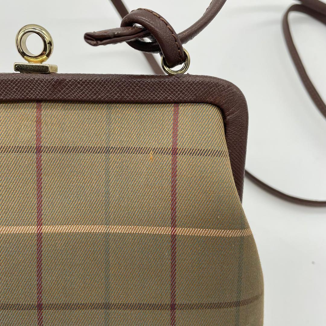 【極美品】バーバリー　ショルダーバッグ　がま口　ホースロゴ　キャンバス　玉虫色