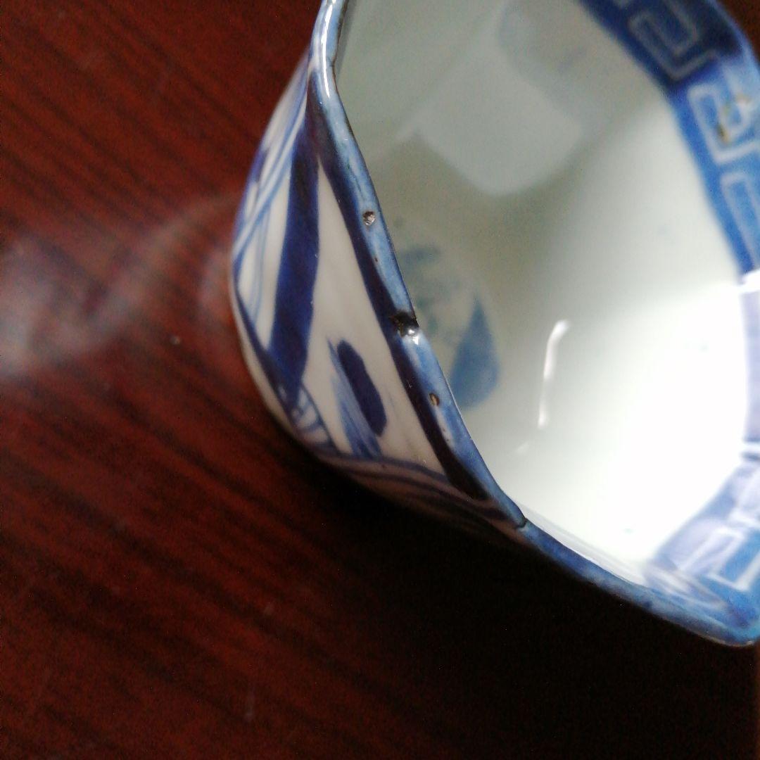 古伊万里　染付八角向付　9客　10cm　江戸中期（1700年代後半）