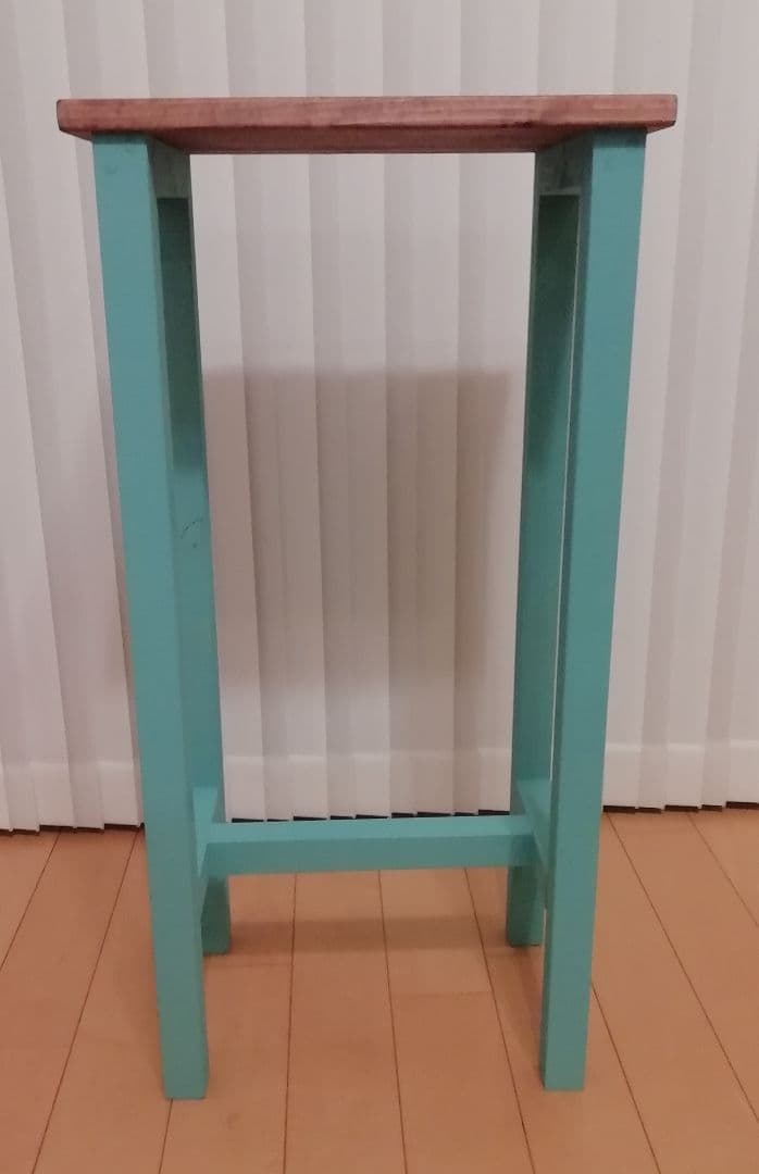 ハンドメイドテーブル/ハイテーブル/シェルフ/ミストグリーン【送付込み】