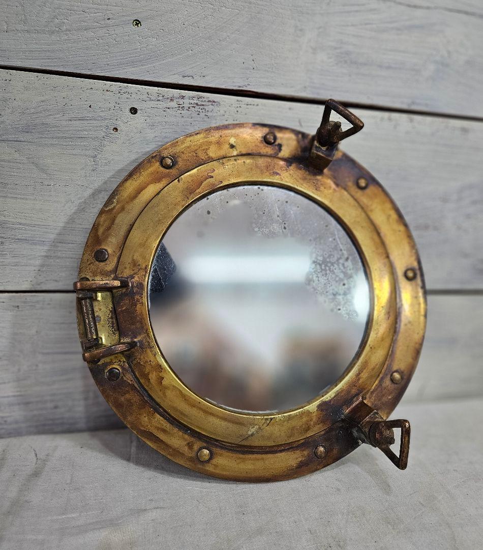 アンティーク 船舶用窓 ウォールミラー 船窓鏡 丸窓 真鍮製 ヴィンテージ