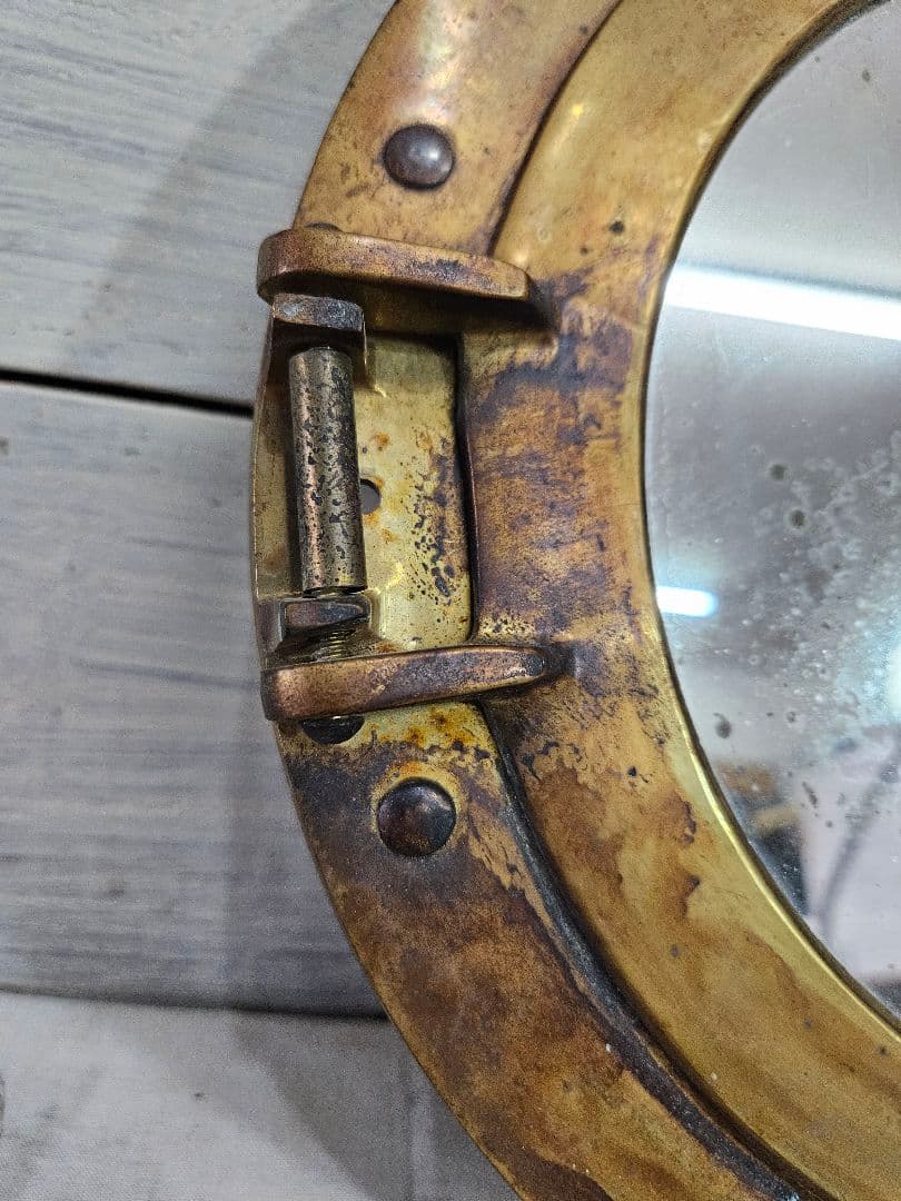 アンティーク 船舶用窓 ウォールミラー 船窓鏡 丸窓 真鍮製 ヴィンテージ