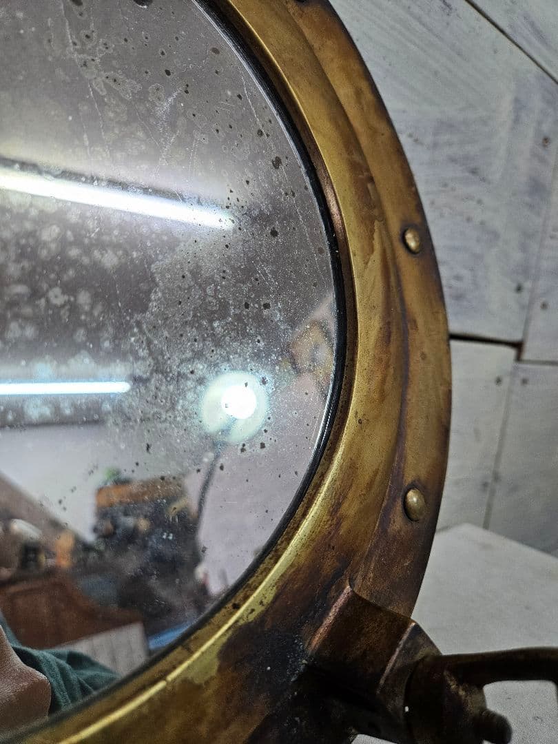 アンティーク 船舶用窓 ウォールミラー 船窓鏡 丸窓 真鍮製 ヴィンテージ