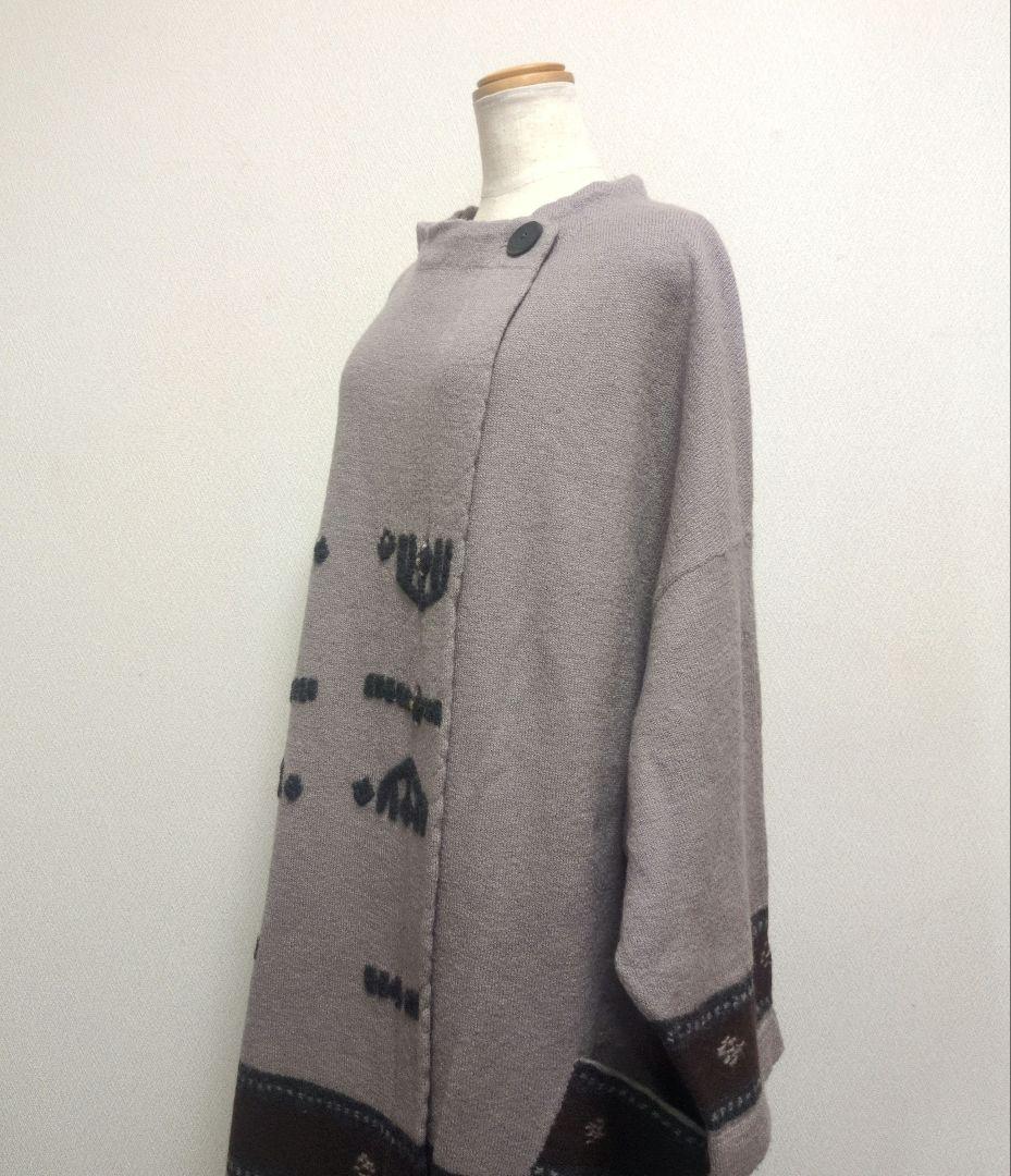 萌 MOYURU センソユニコ ウール ロングコート ポンチョ 刺繍 ゆったり