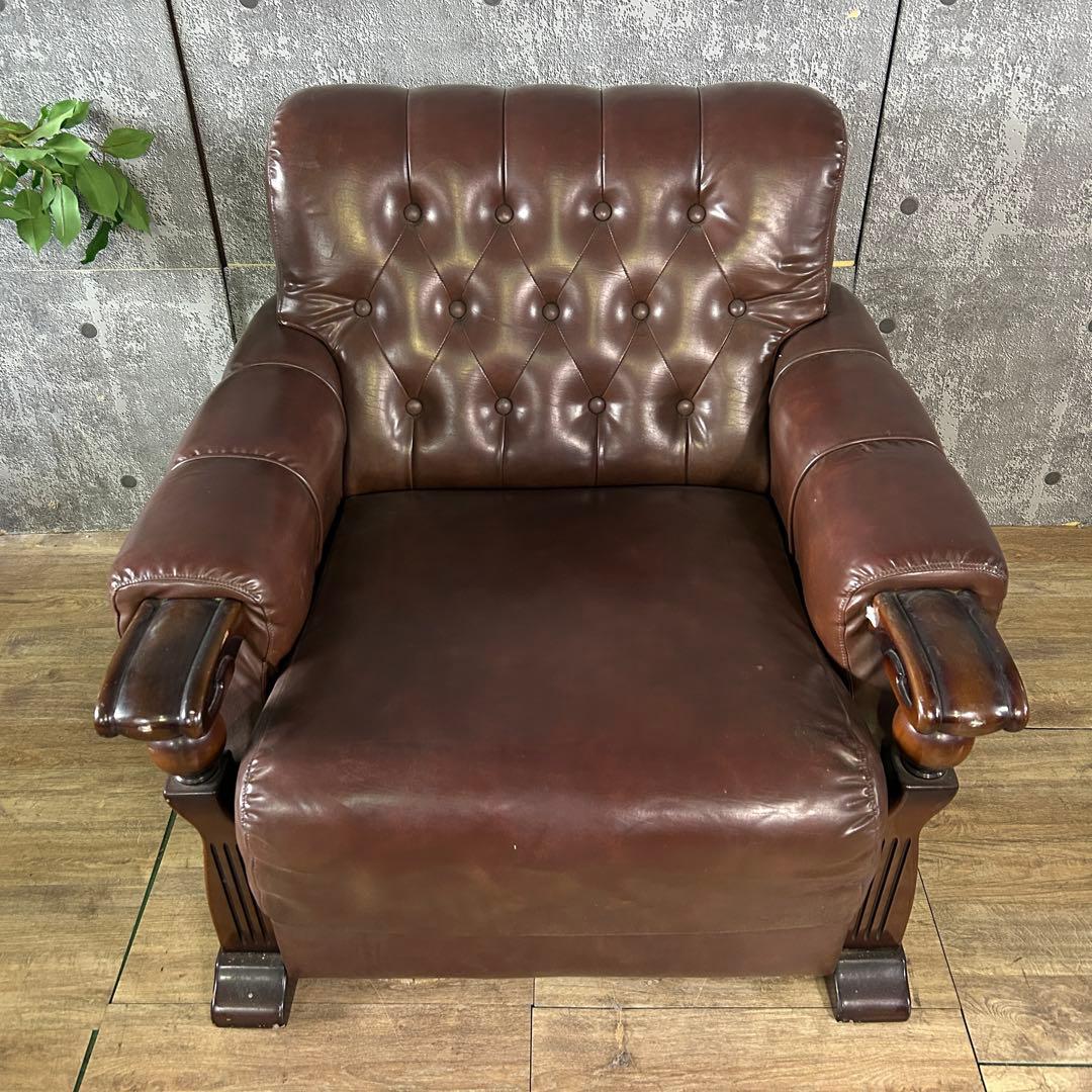 ꧁カリモク家具 karimoku꧂オールドカリモク 1Pレザーアームソファ