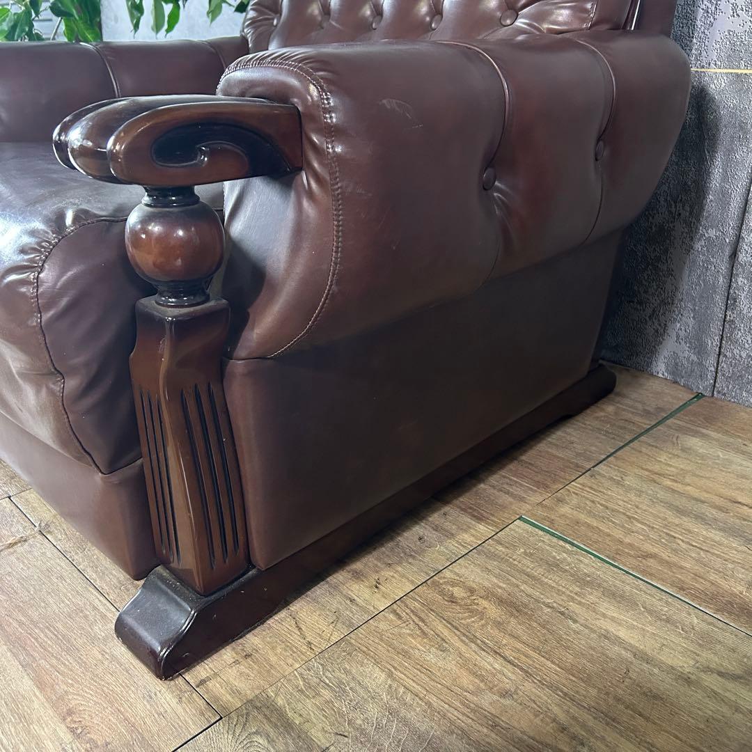 ꧁カリモク家具 karimoku꧂オールドカリモク 1Pレザーアームソファ