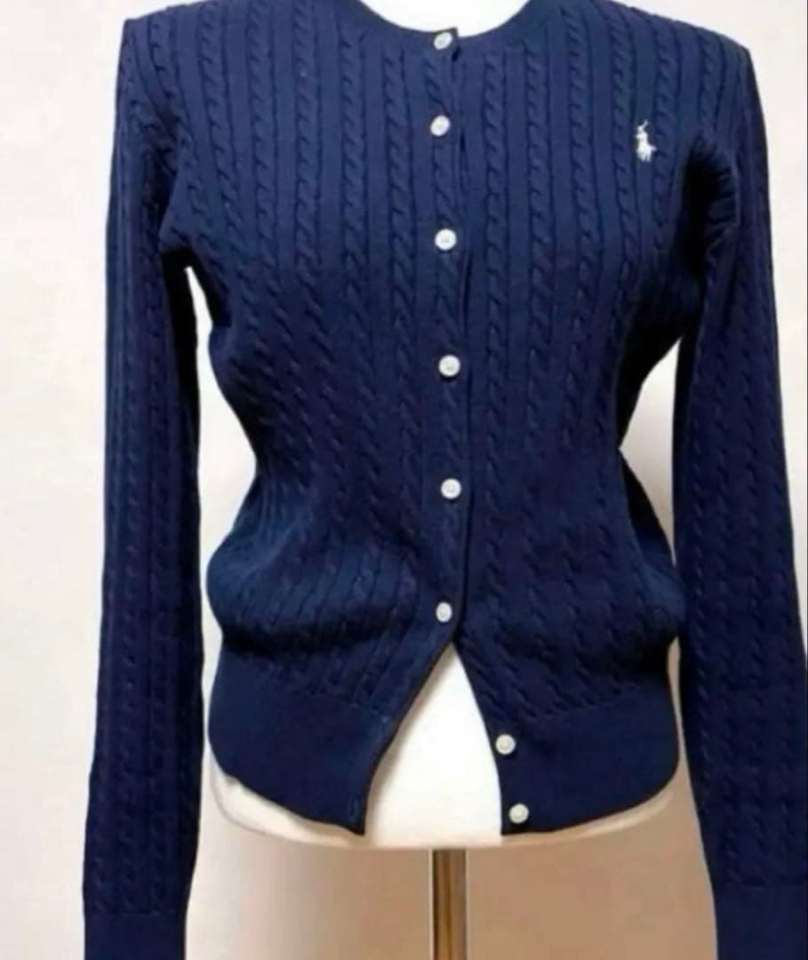 セールPoloポロラルフローレンケーブルカーディガン ニット セーター　ネイビー