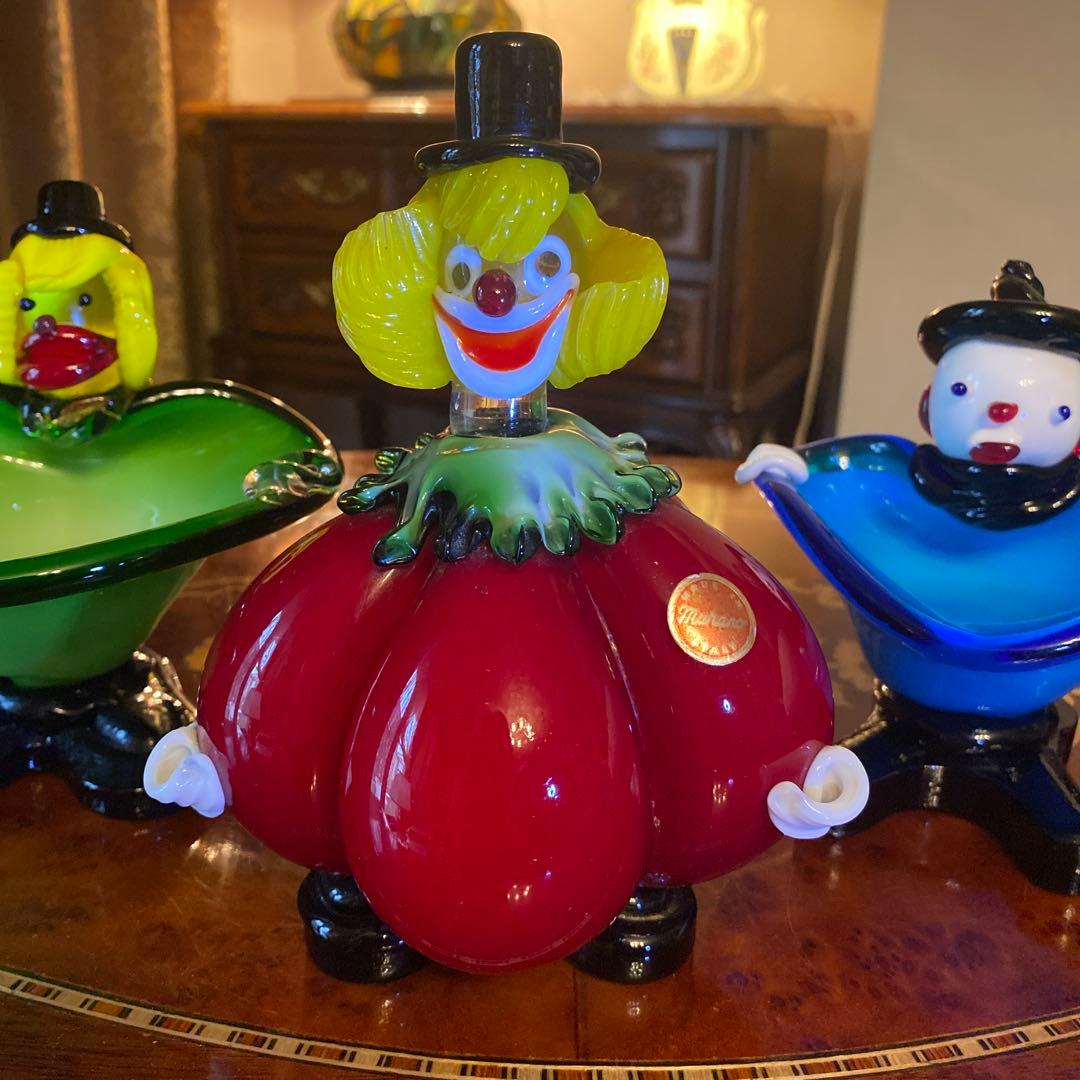 イタリア　ムラーノ　ガラス　ピエロ　3種　3体　小物置き　インテリア　レア　希少