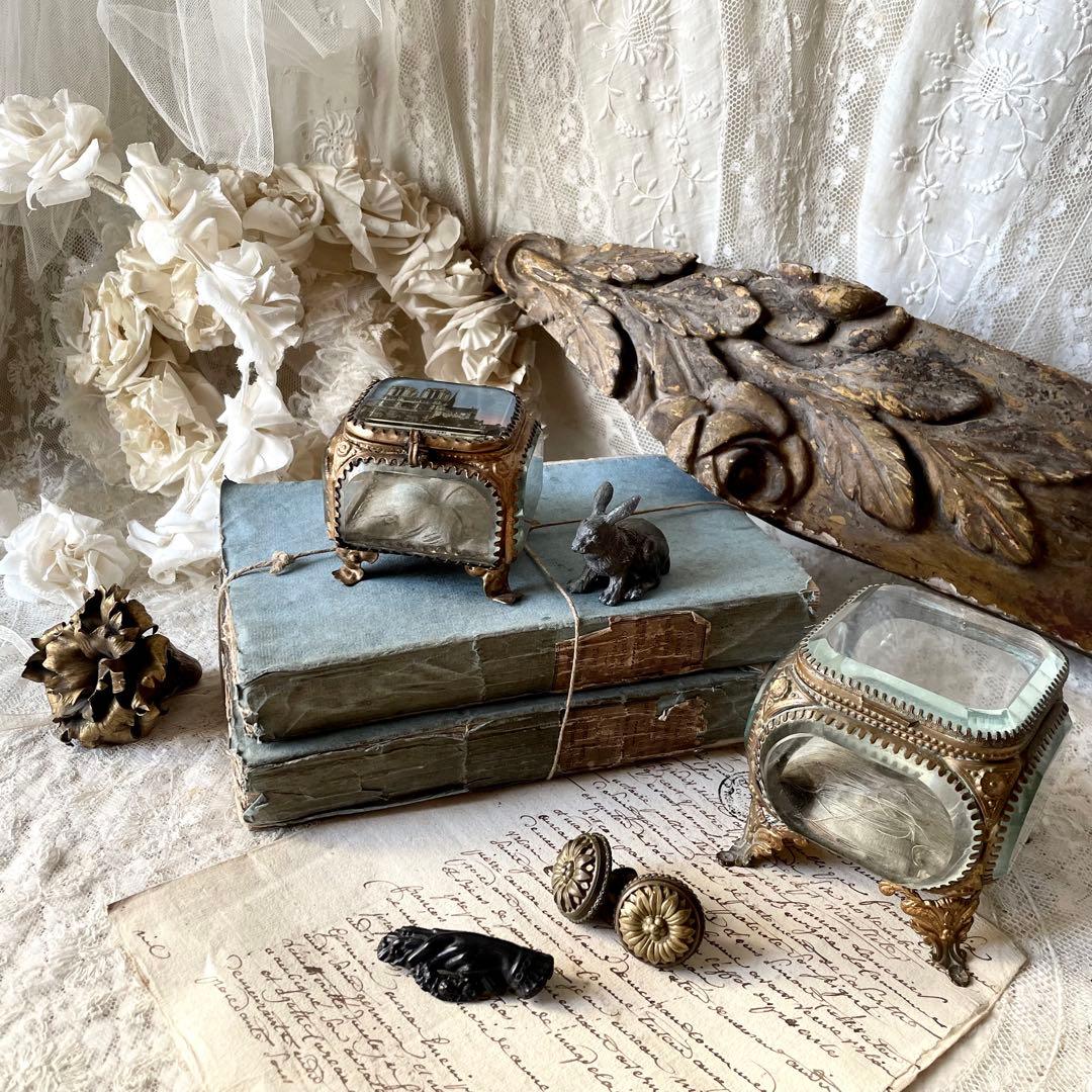 ノートルダム大聖堂ベベルガラスジュエリーボックス　ケース　フランスアンティーク