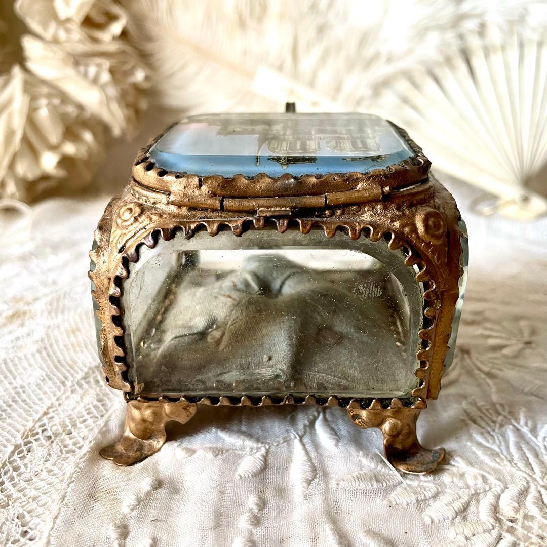 ノートルダム大聖堂ベベルガラスジュエリーボックス　ケース　フランスアンティーク