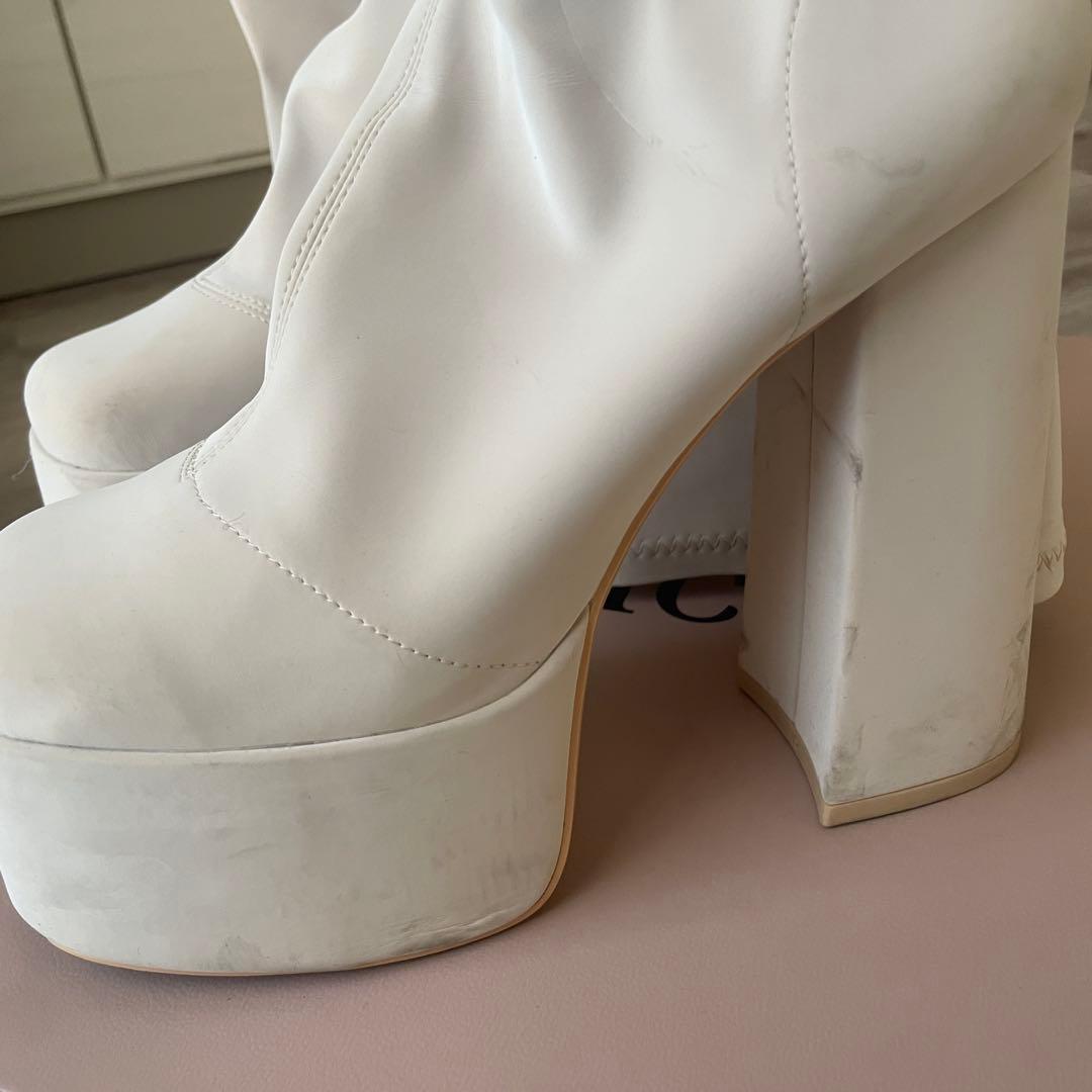 Darich ウルトラストレッチレザーロングブーツ　アイボリー M