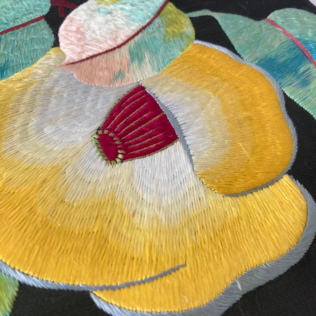 ニコニコ^ ^ アンティーク名古屋帯　椿の刺繍　上質　大正ロNo.7-28