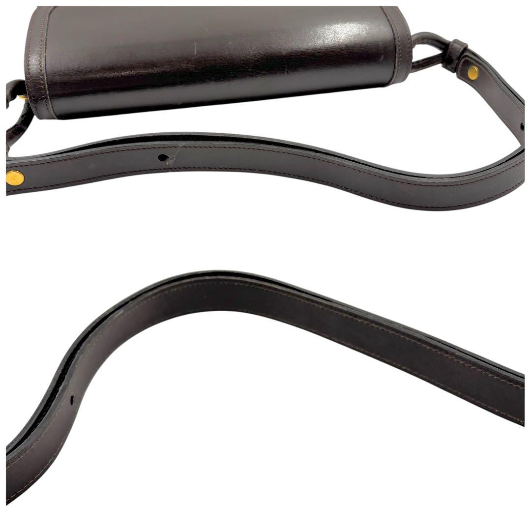 レア クリスチャンディオール ショルダーバッグ レザー ブラウン ゴールド金具