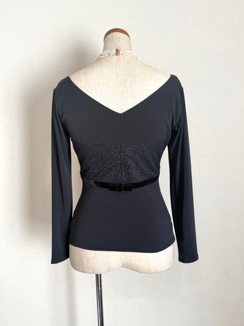 美品　Chacott チャコット　トップス　ベロアリボン　レース　黒