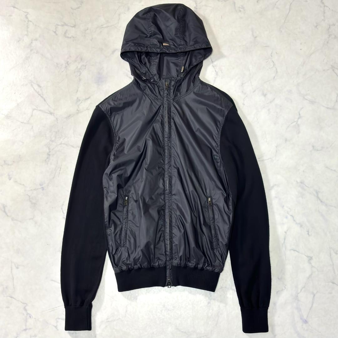 美品 ヘルノ ハイブリッドナイロンジャケット ニット切替 紺 46 tt1