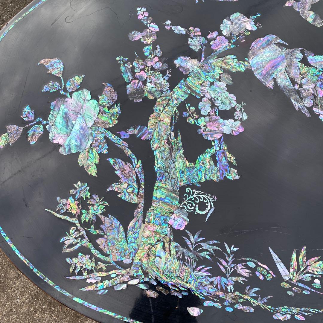 韓国伝統工芸 螺鈿細工 楕円形ローテーブル　座卓　折り畳み