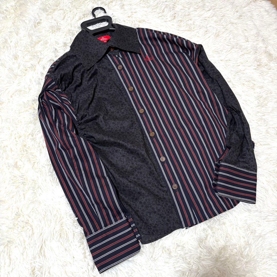 ヴィヴィアンウエストウッド 変形シャツ ブラウス 花柄 ストライプ柄