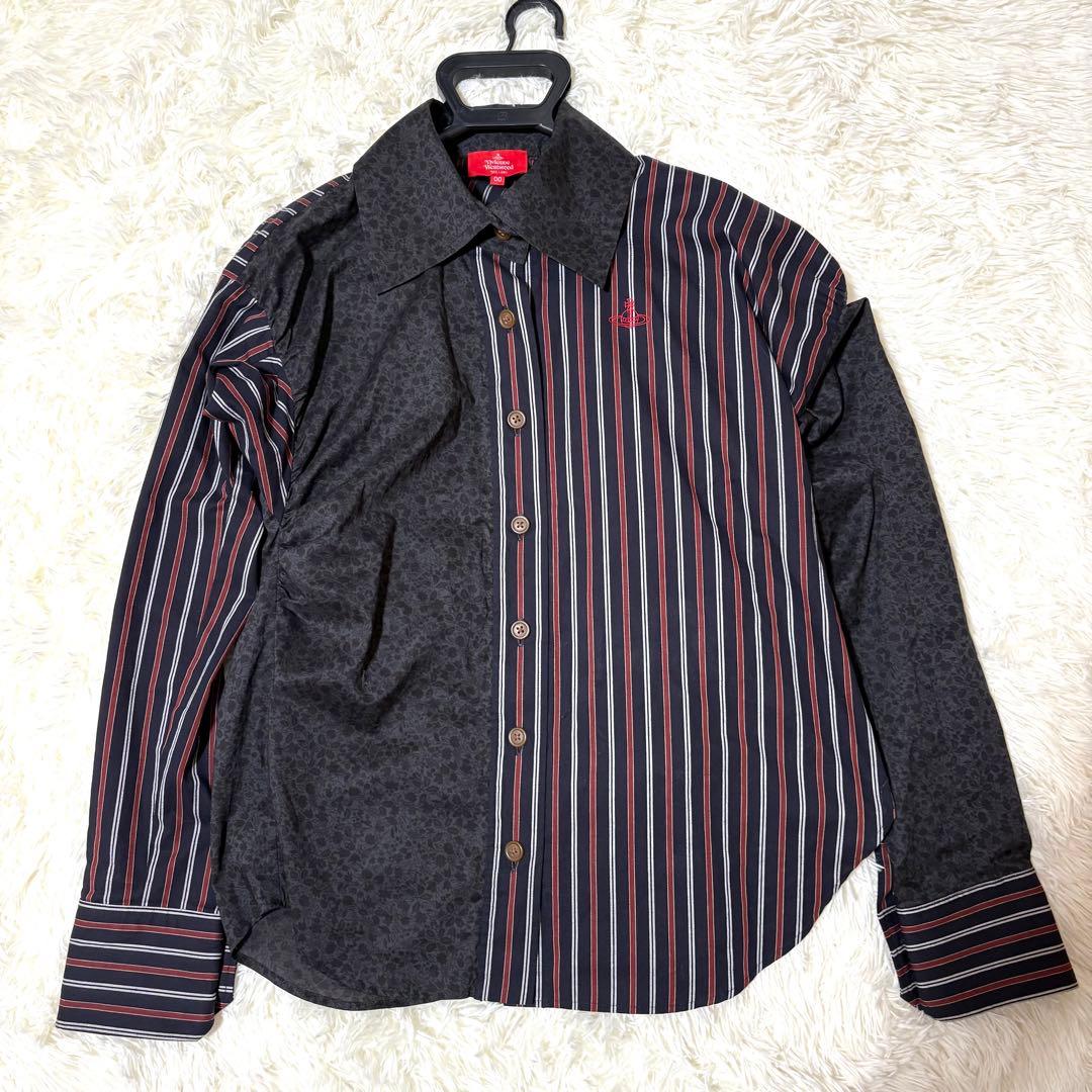 ヴィヴィアンウエストウッド 変形シャツ ブラウス 花柄 ストライプ柄