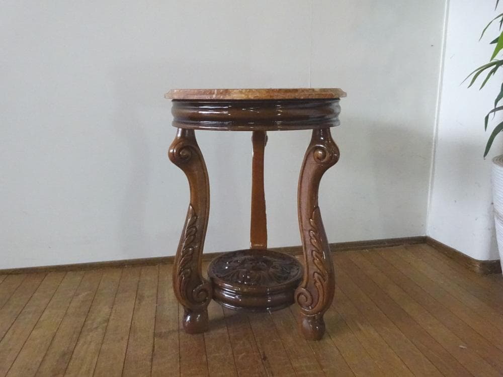 myne　イタリア　猫脚　大理石/オニキス　丸型　花台　サイドテーブル