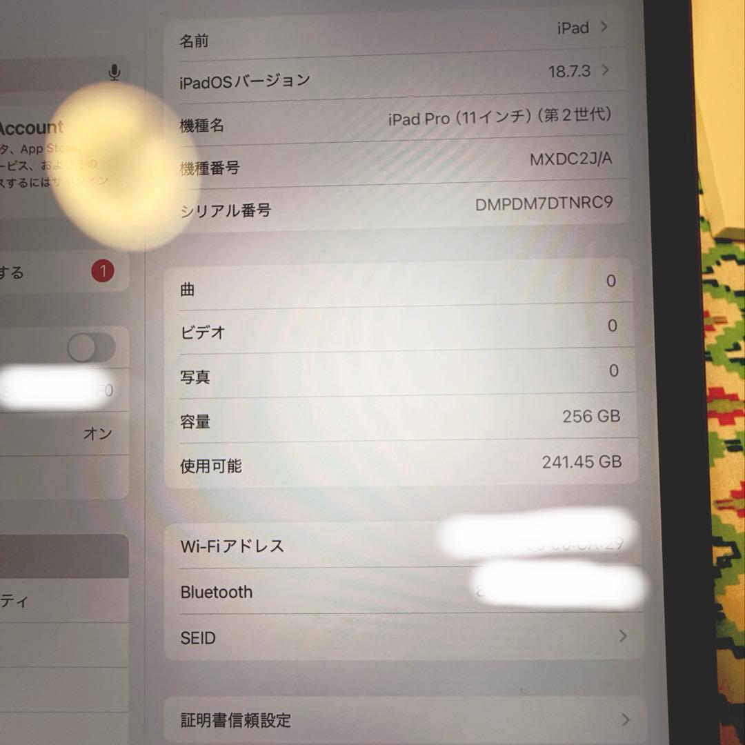 【極美品】iPad Pro 11インチ(第２世代) 256GB WiFiモデル