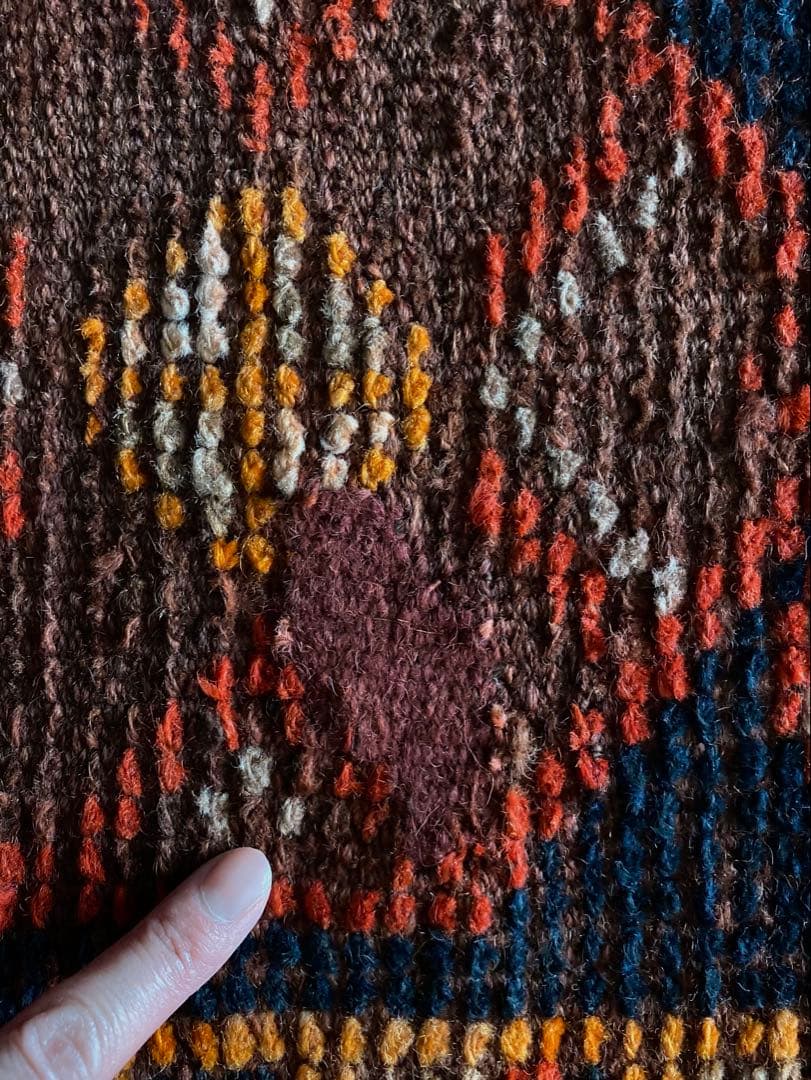 オレンジブラック　超ロングランナーラグ　ヴィンテージラグ　トルコラグ