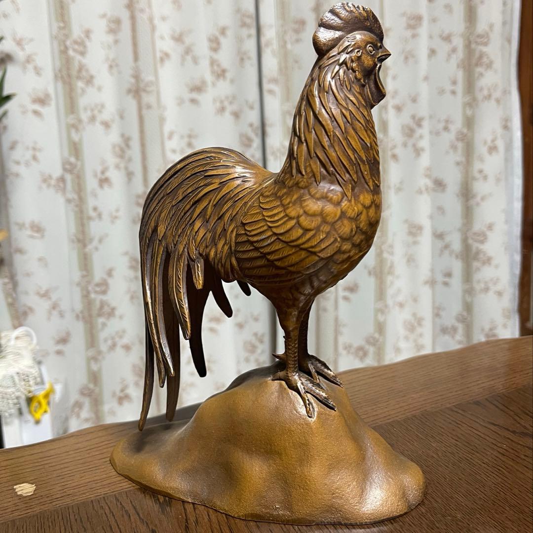 アンティーク　金属製　鶏置物
