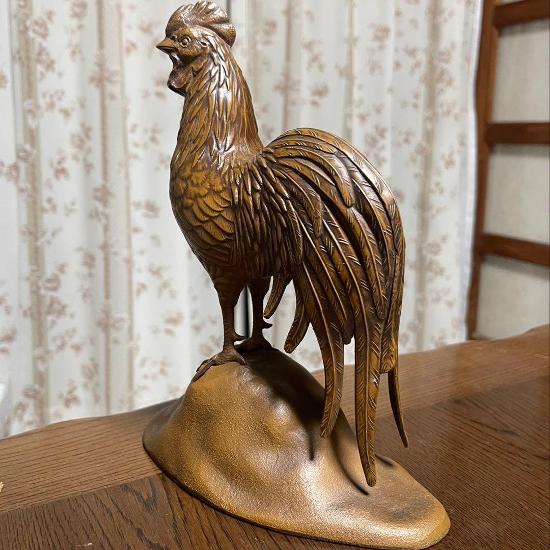 アンティーク　金属製　鶏置物