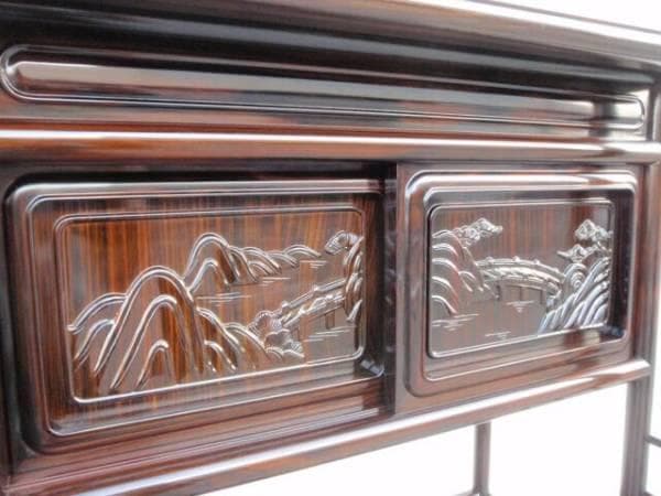 半額以下！新品 95巾 黒檀 無垢 高級飾り棚 違い棚 唐木茶棚 茶箪笥 検花梨