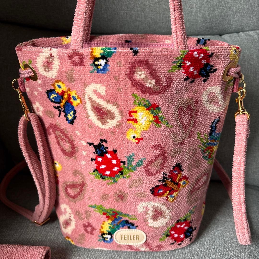 FEILERハイジペイズリー巾着ショルダーバッグ（ピンク）