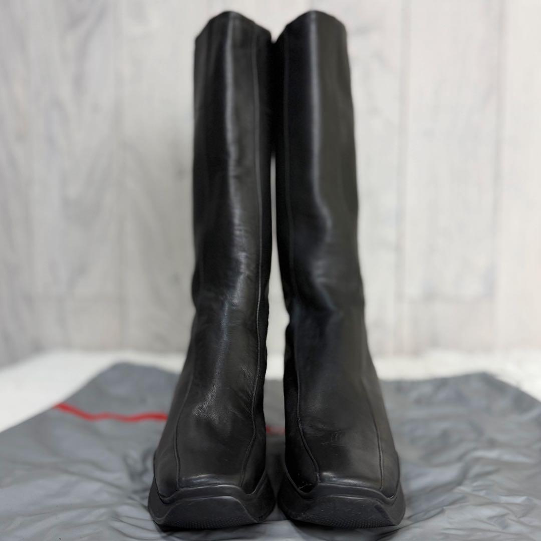美品♡36♡23cm♡PRADA プラダ レッド ロゴ レザー ロングブーツ