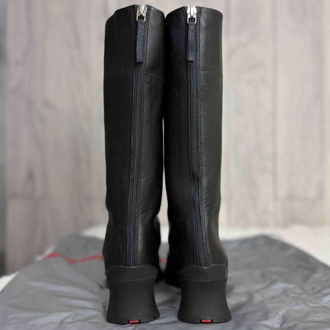 美品♡36♡23cm♡PRADA プラダ レッド ロゴ レザー ロングブーツ