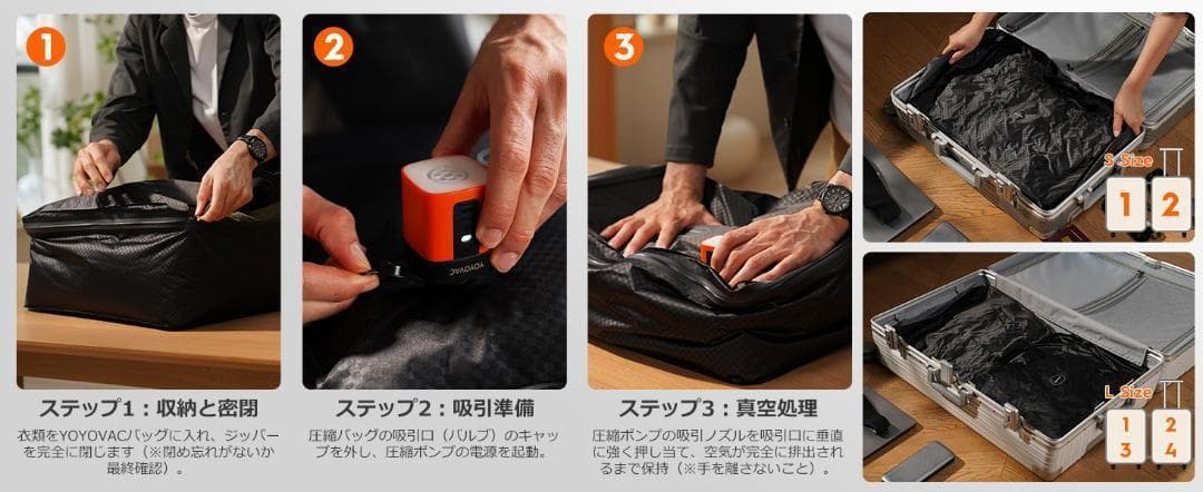 大特価！YOYOVAC旅行用圧縮トラベルバッグ 旅行用圧縮袋 iOS追跡タグ付き
