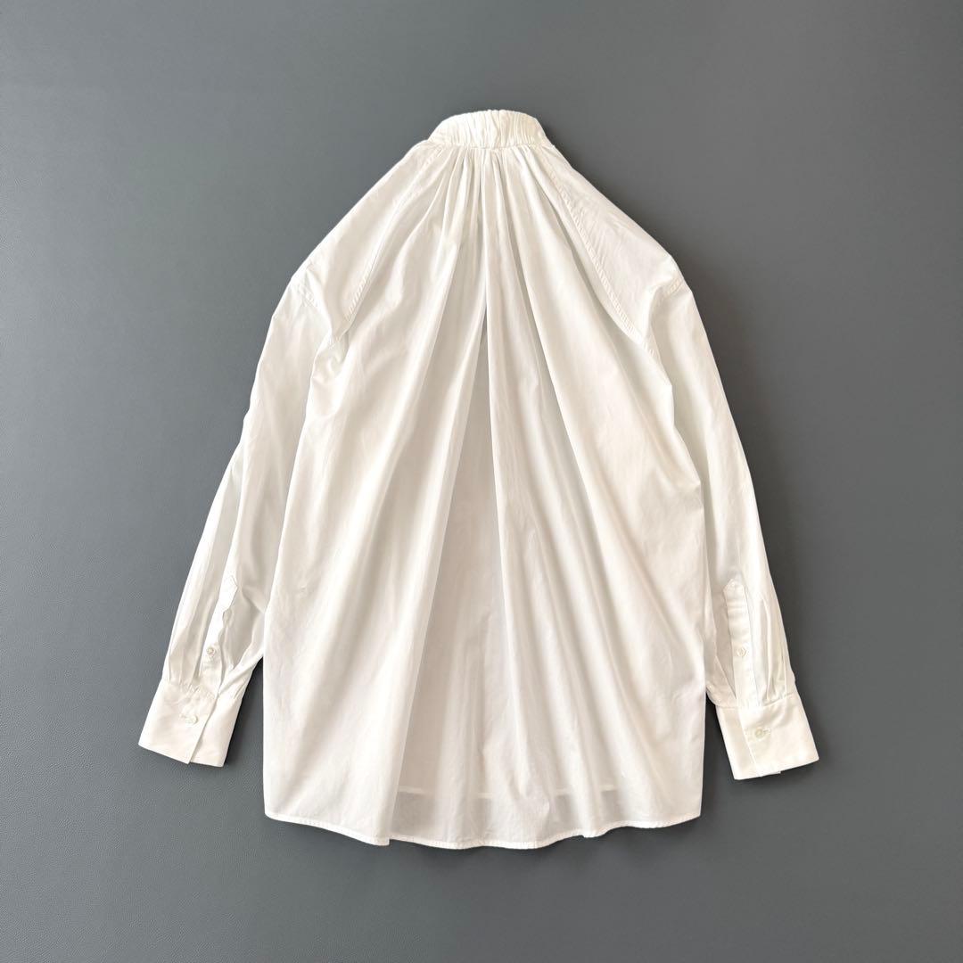 BLAMINK 定価8.2万円 ギャザースタンドカラーリボンブラウス ホワイト