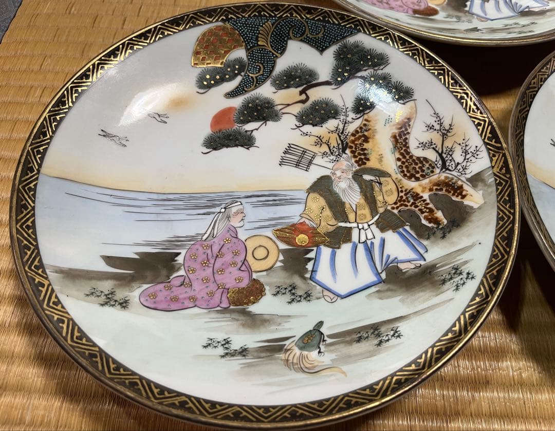 九谷焼 平皿 大鉢 大皿（骨董品・古美術）　日本昔話　5枚セット　共箱　送料無料