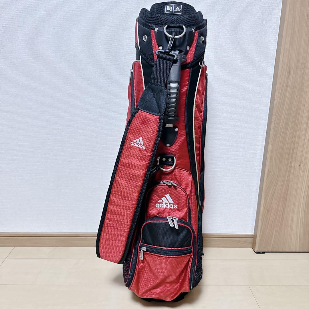 美品 adidas キャディバッグ 9.5型 6分割 軽量 レッド アディダス