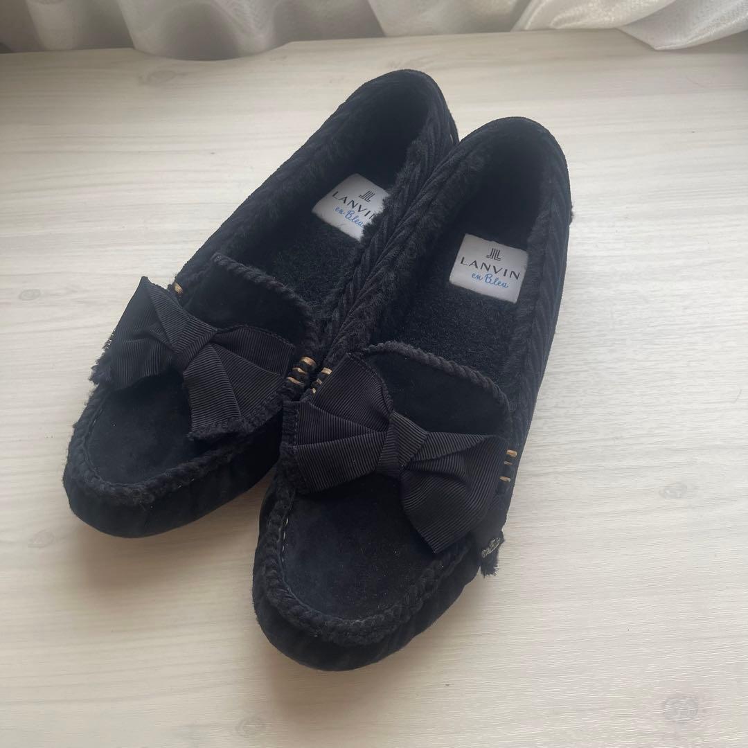 【LANVIN en Bleu】リボンモカシン 24cm ブラック 【美品】