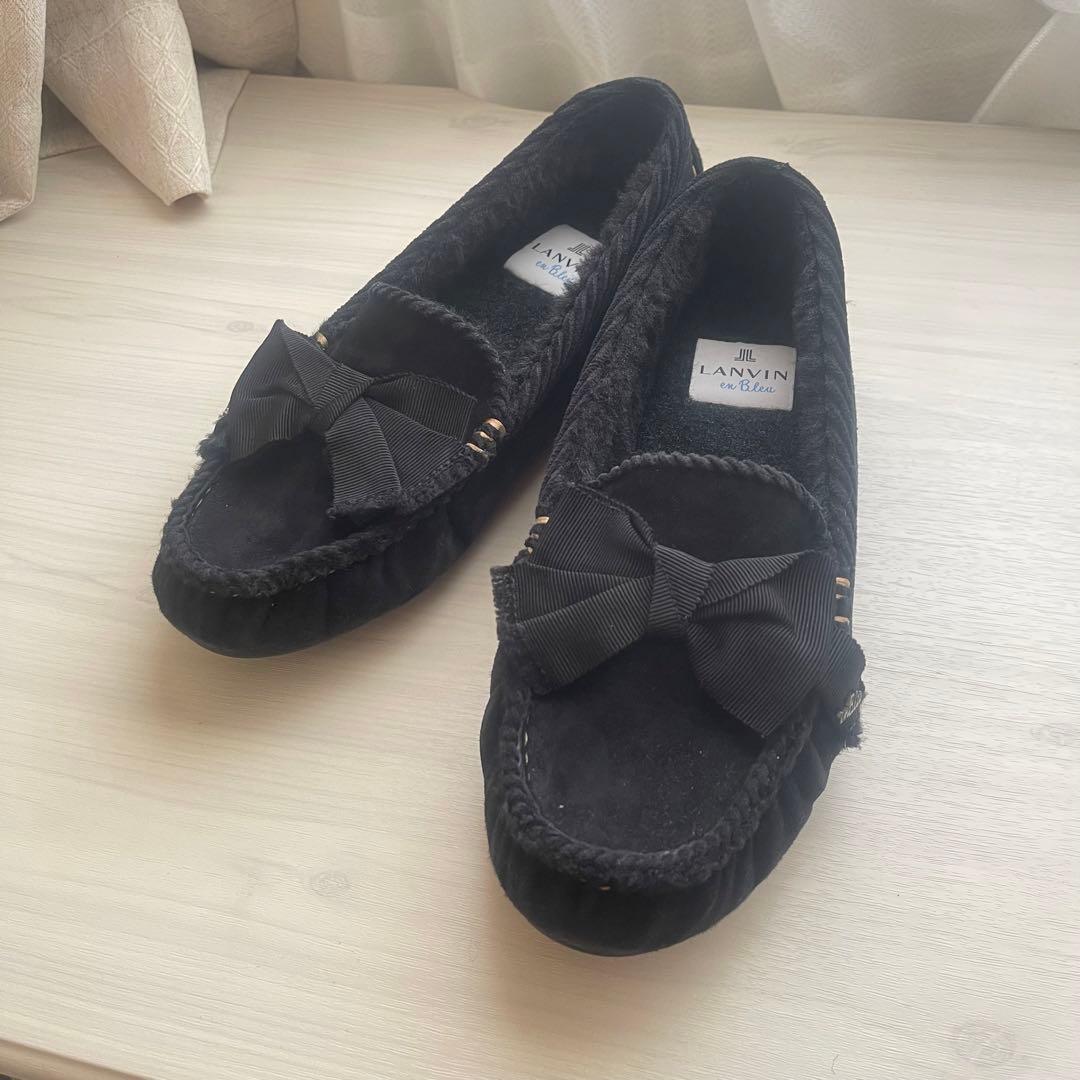 【LANVIN en Bleu】リボンモカシン 24cm ブラック 【美品】