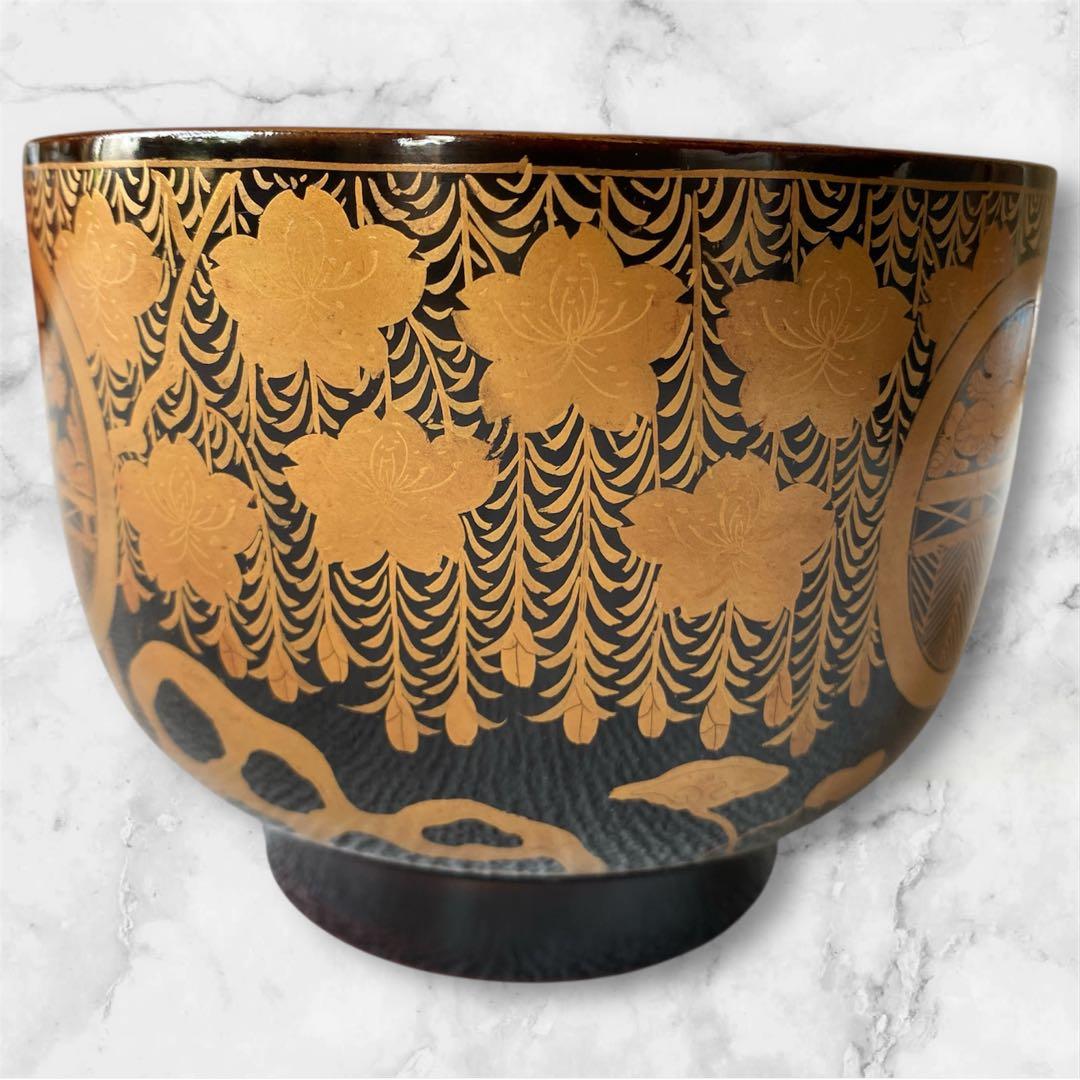 希少✨木杯洗 花蒔絵 杯洗 盃洗 桜 藤 お椀 茶道　骨董品　アンティーク