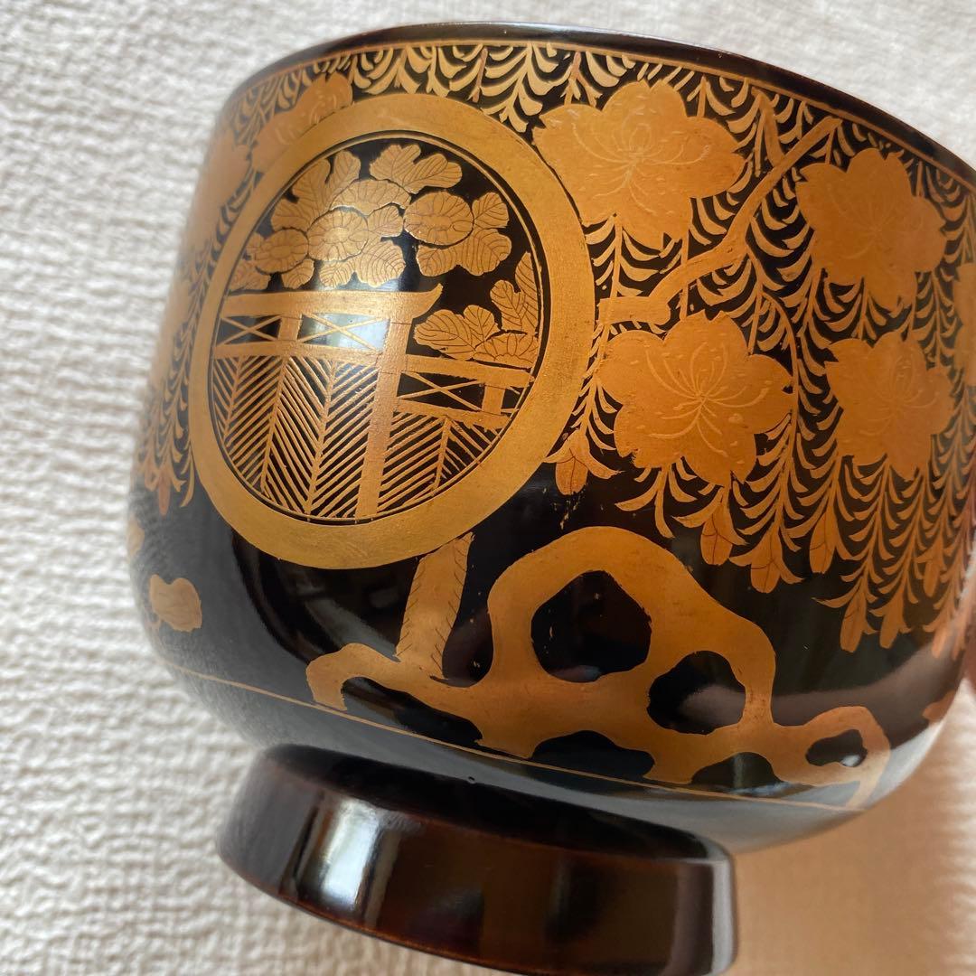 希少✨木杯洗 花蒔絵 杯洗 盃洗 桜 藤 お椀 茶道　骨董品　アンティーク