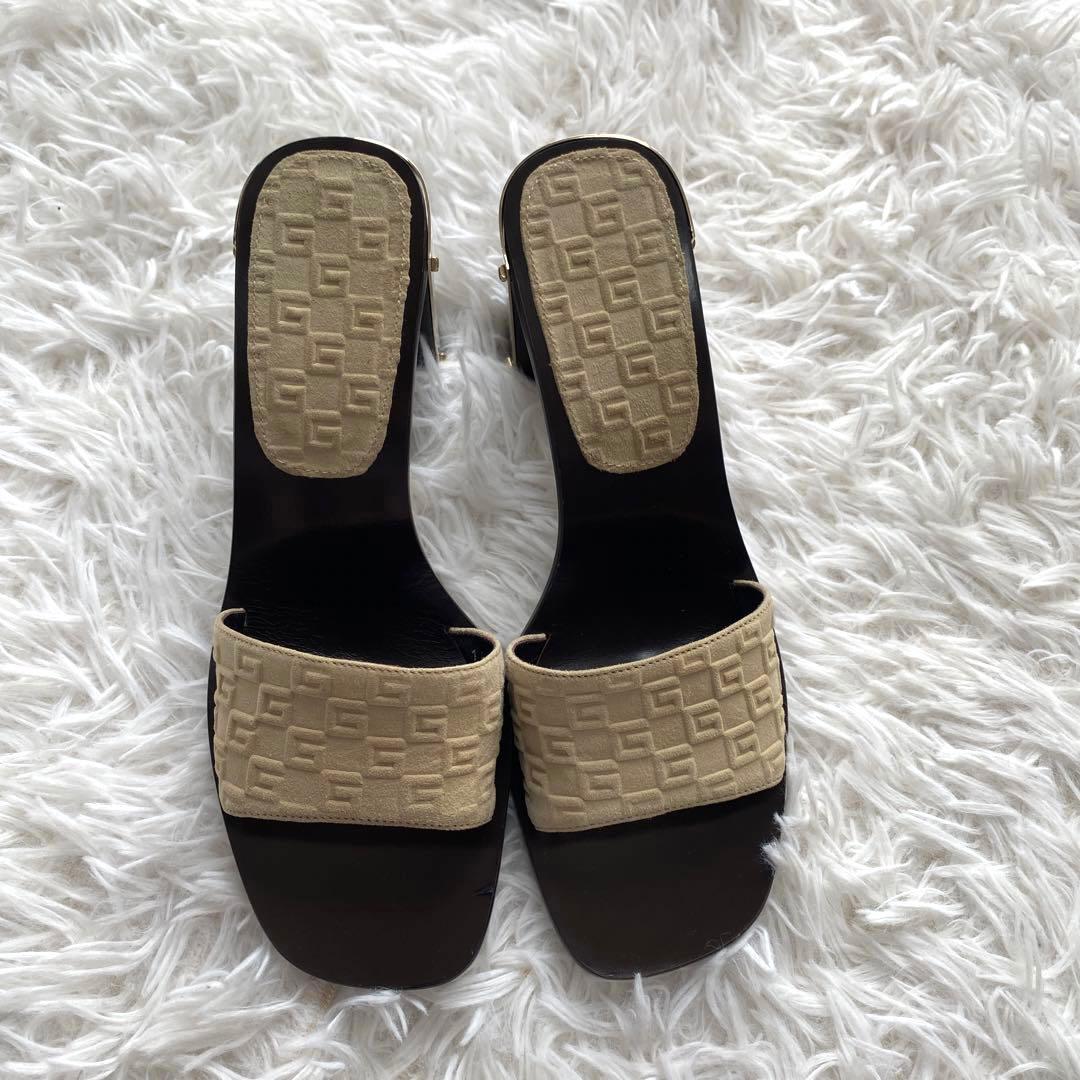 希少　【GUCCI】グッチ　ミュール　サンダル　ヒール　ベージュ　6B 金具
