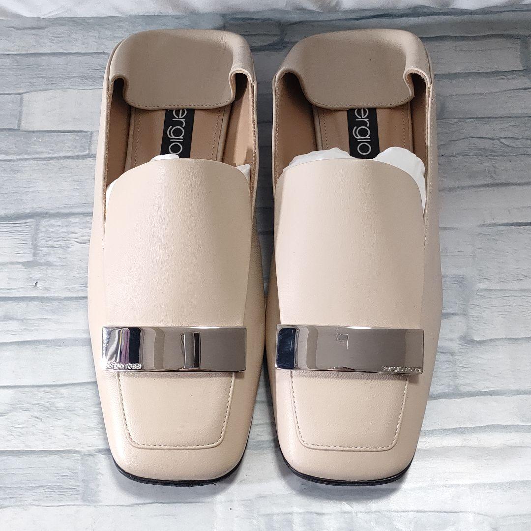 箱保存袋付き美品✨セルジオロッシ　sr1　スリッパ　フラット　ベージュ×シルバー