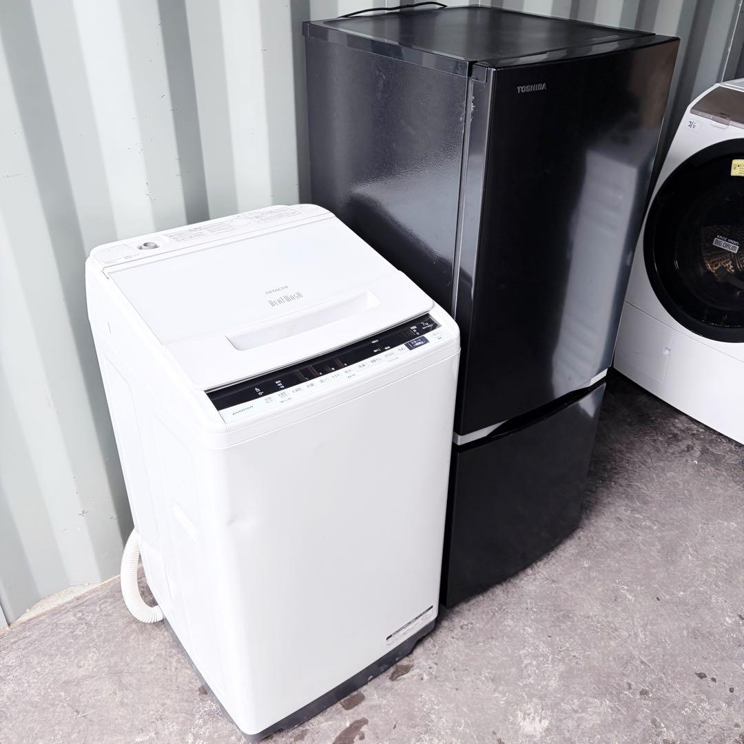 運搬取付無料！ブラック系純正日立・東芝洗濯機冷蔵庫2点セット！完動超美品！