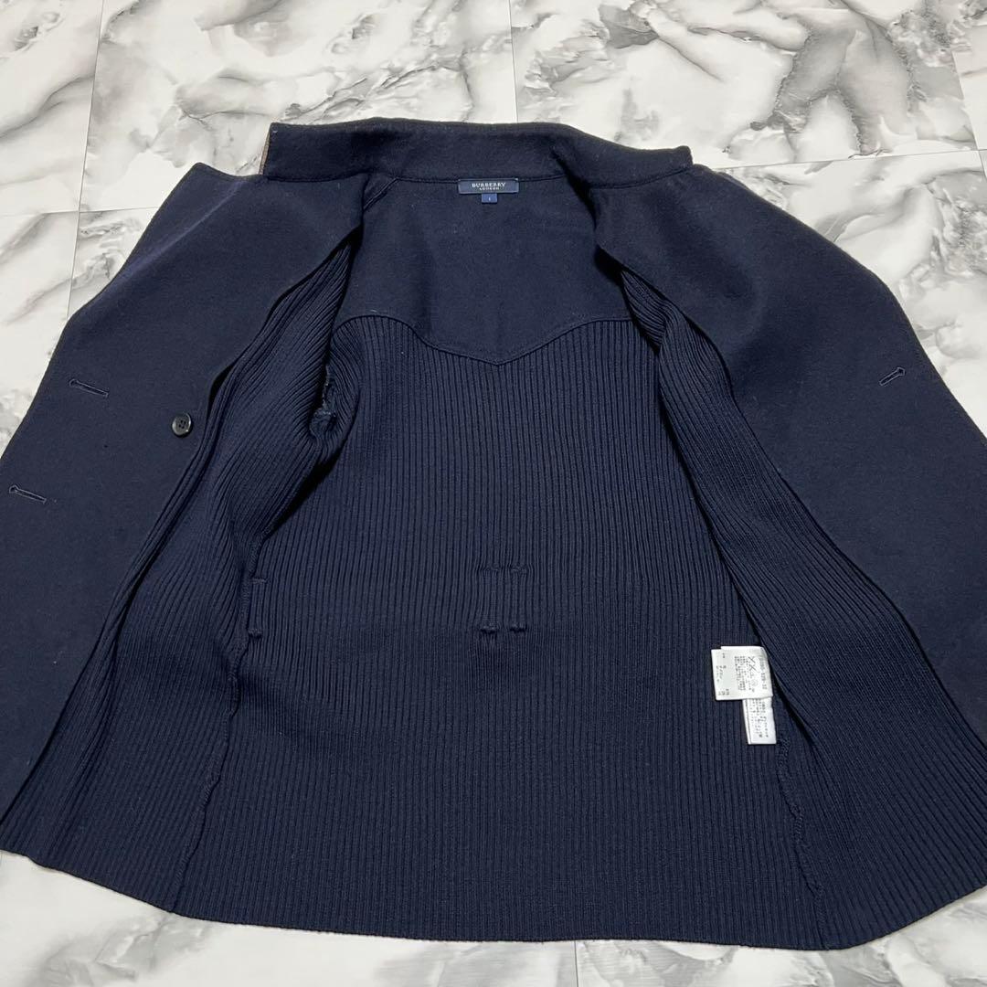 【美品】バーバリーロンドン　ニット切替ジャケット　カシミヤ混　Pコート　チェック