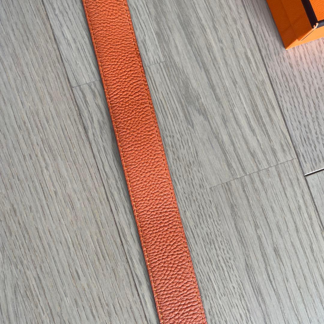 美品！HERMES オレンジ レザーベルト ゴールドバックル(新品)